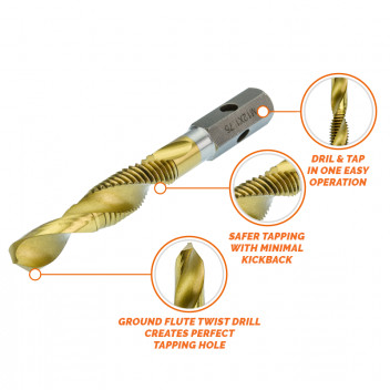 HMT VersaDrive Spiral Flute Combi Drill-Tap M12 x 1.75mm HMT VersaDrive Spiral Flute Combi Drill-Tap M12 x 1.75mm